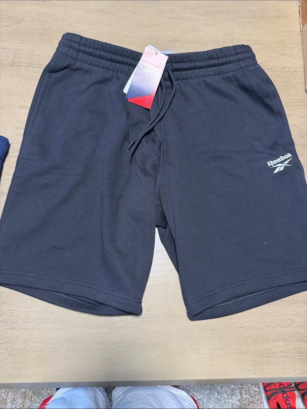 Reebok Men’s Black Athletic Drawstring Shorts with Small Logo